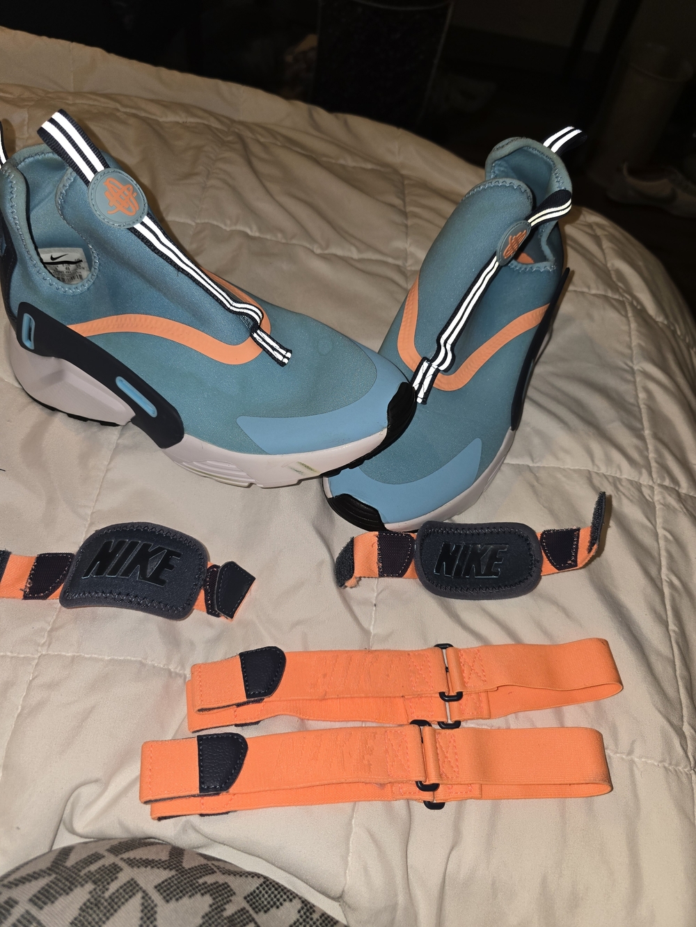 Nike Aqua and Orange Sock-Style Sneakers